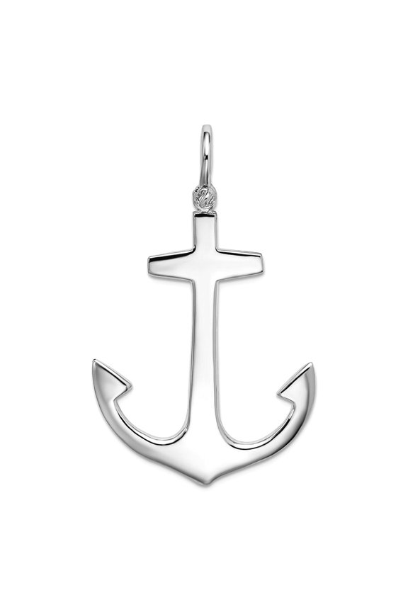 925 Sterling Silver Rhodium Plated Polished 3d Large Nautical Ship Mariner Anchor Pendant Necklace 43.9mm long Pendant f