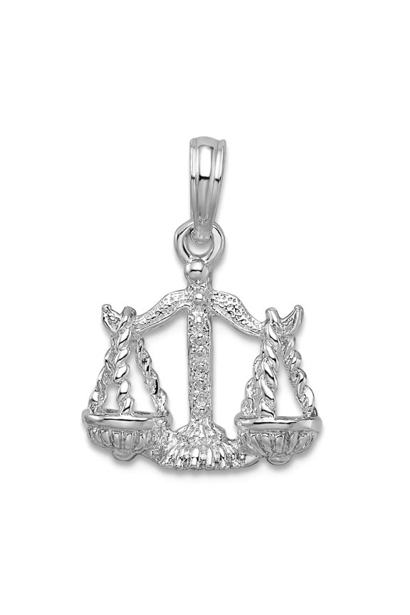 925 Sterling Silver Rhodium Plated Polished 3d Libra Zodiac Pendant Necklace Pendant for Women
