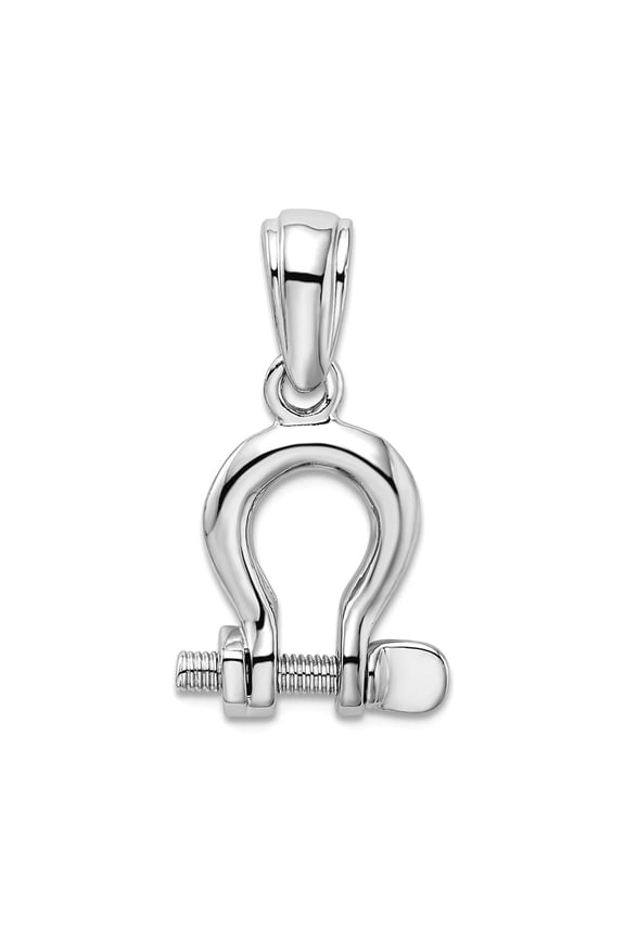 925 Sterling Silver Rhodium Plated Polished 3d Med. Shackle Link Pendant Necklace 25.27mm long Pendant for Women