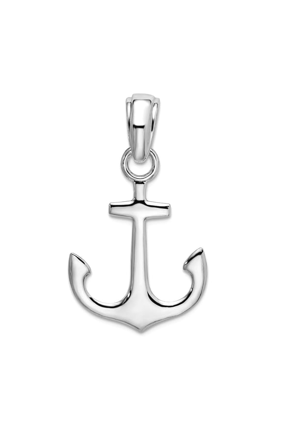 925 Sterling Silver Rhodium Plated Polished 3d Nautical Ship Mariner Anchor Pendant Necklace 31.22mm long Pendant for Wo