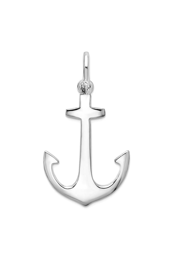 925 Sterling Silver Rhodium Plated Polished 3d Nautical Ship Mariner Anchor Pendant Necklace 33.76mm long Pendant for Wo