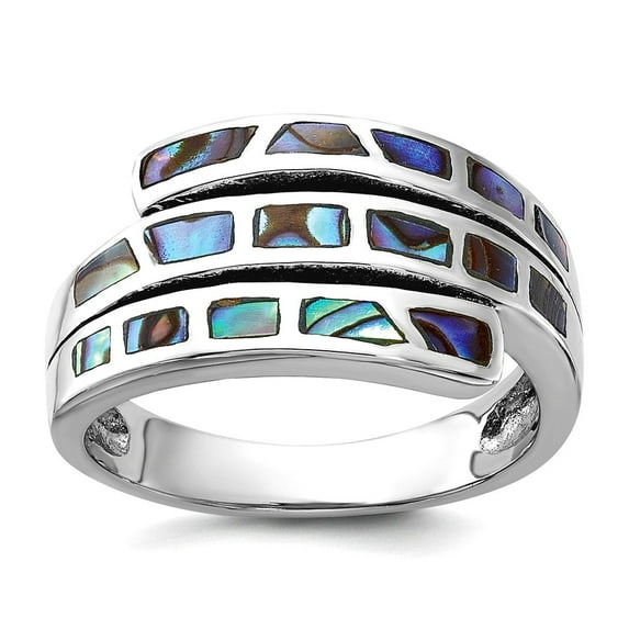 925 Sterling Silver Rhodium Plated Polished Abalone Fancy Band Ring Size 8 Ring for Women and Men
