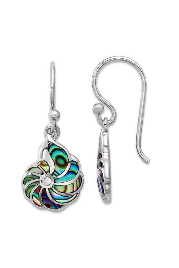 925 Sterling Silver Rhodium Plated Polished Abalone Swirl Shell Long Drop Dangle Earrings 25.6x10.2mm Wide Dangle Earrin