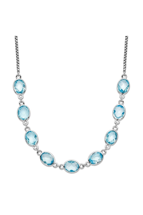 925 Sterling Silver Rhodium Plated Polished Blue Topaz With 2 In Extension Necklace 17 Inch 1.6mm Wide Pendant Necklace