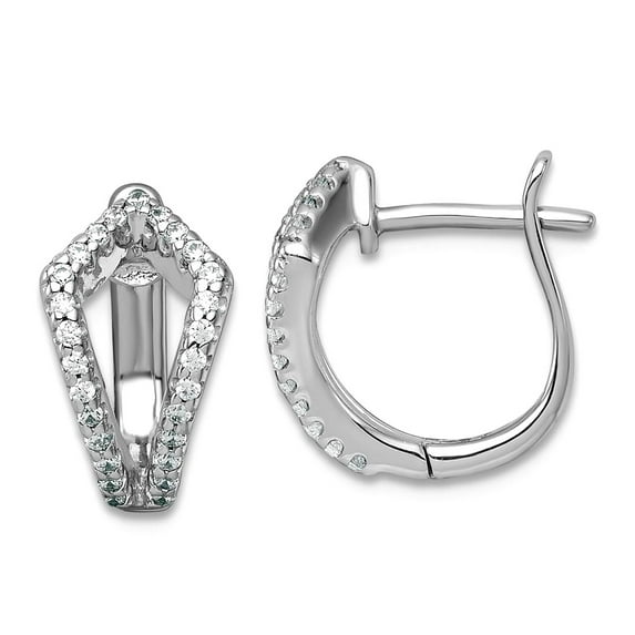 925 Sterling Silver Rhodium Plated Polished Cubic Zirconia Hinged Hoop Earrings 13.1x13mm Wide 7.8mm Thick Hoop Earring