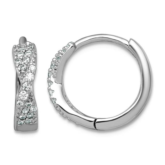 925 Sterling Silver Rhodium Plated Polished Cubic Zirconia Hinged Round Hoop Earrings 13x13.9mm Wide 3.1mm Thick Hoop Ea