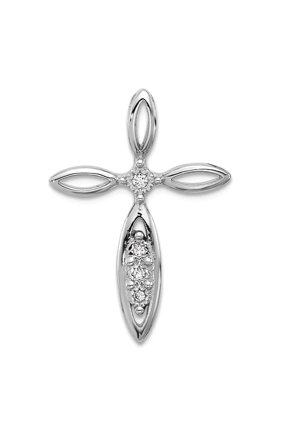 925 Sterling Silver Rhodium Plated Polished Cubic Zirconia Pointed Religious Faith Cross Chain Slide 25.73x18.51mm Wide