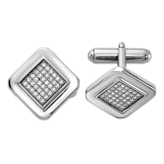 925 Sterling Silver Rhodium Plated Polished Cubic Zirconia Square Cuff Links 20.3x20.3mm Wide Cuff Link for Men