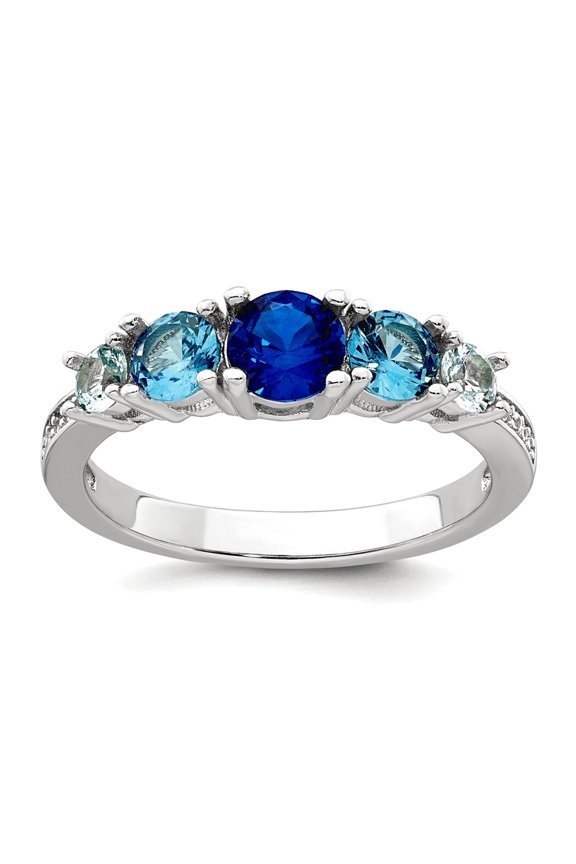 925 Sterling Silver Rhodium Plated Polished CZ Lab Created Spinel Cr. Aquamarine Ring Size 6 Ring for Women