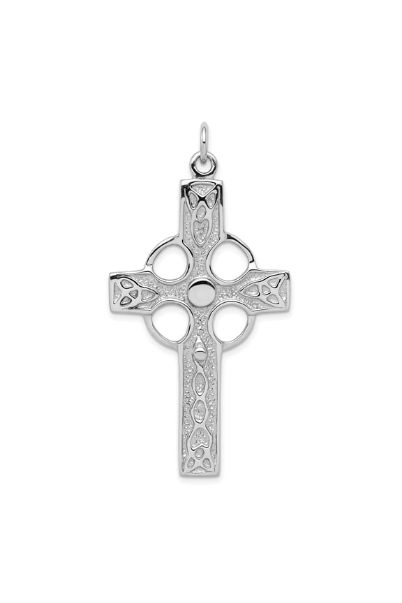 925 Sterling Silver Rhodium Plated Polished Celtic Cross Shaped Pendant