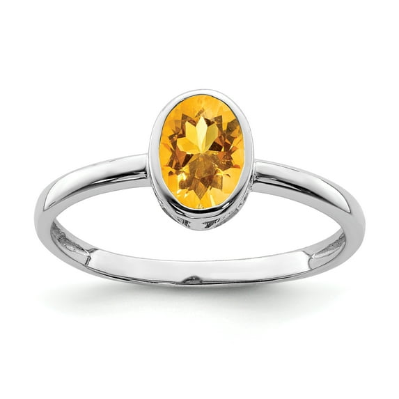 925 Sterling Silver Rhodium-Plated Polished Citrine Oval Ring Size 8