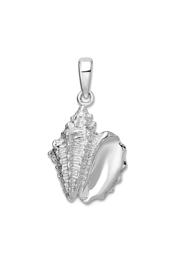 925 Sterling Silver Rhodium Plated Polished Conch Shell Pendant Necklace 26.5mm long Pendant for Women