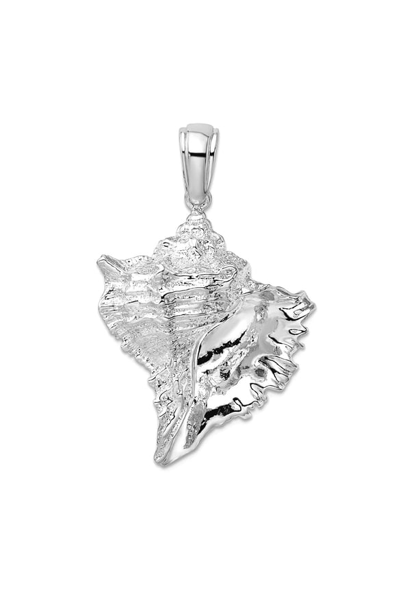 925 Sterling Silver Rhodium Plated Polished Conch Shell Pendant Necklace 38.22mm long Pendant for Women
