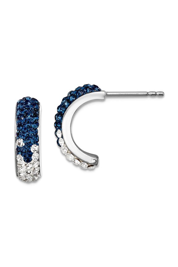 925 Sterling Silver Rhodium Plated Polished Crystal J-hoop Earrings 15.6x4.6mm Wide Hoop Earring for Women