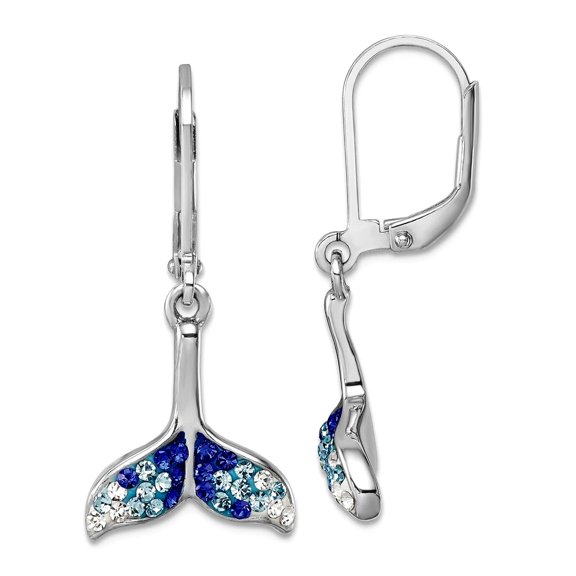 925 Sterling Silver Rhodium Plated Polished Crystal Whale Tail Long Drop Dangle Earrings 30x14mm Wide Dangle Earring for