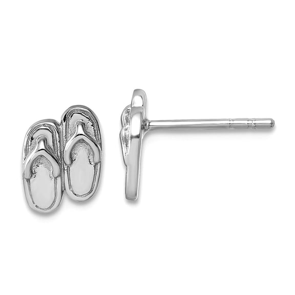 925 Sterling Silver Rhodium Plated Polished Double Flip Flop Post Earrings 8.6x6.7mm Wide Stud Earring for Women