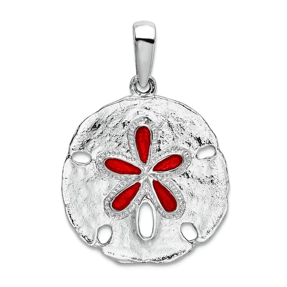 925 Sterling Silver Rhodium Plated Polished Enameled Sand Dollar Pendant Necklace 27.3mm long Pendant for Women