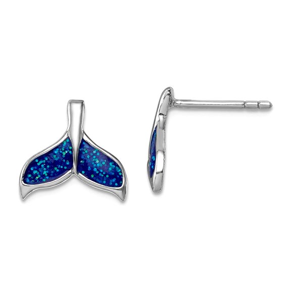 925 Sterling Silver Rhodium Plated Polished Enameled Whales Tail Long Drop Dangle Earrings 11x12mm Wide Dangle Earring f