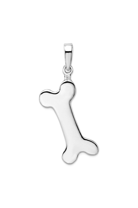 925 Sterling Silver Rhodium Plated Polished Engraveable Animal Pet Dog Bone Pendant Necklace 21.88x10.4mm Wide Pendant f