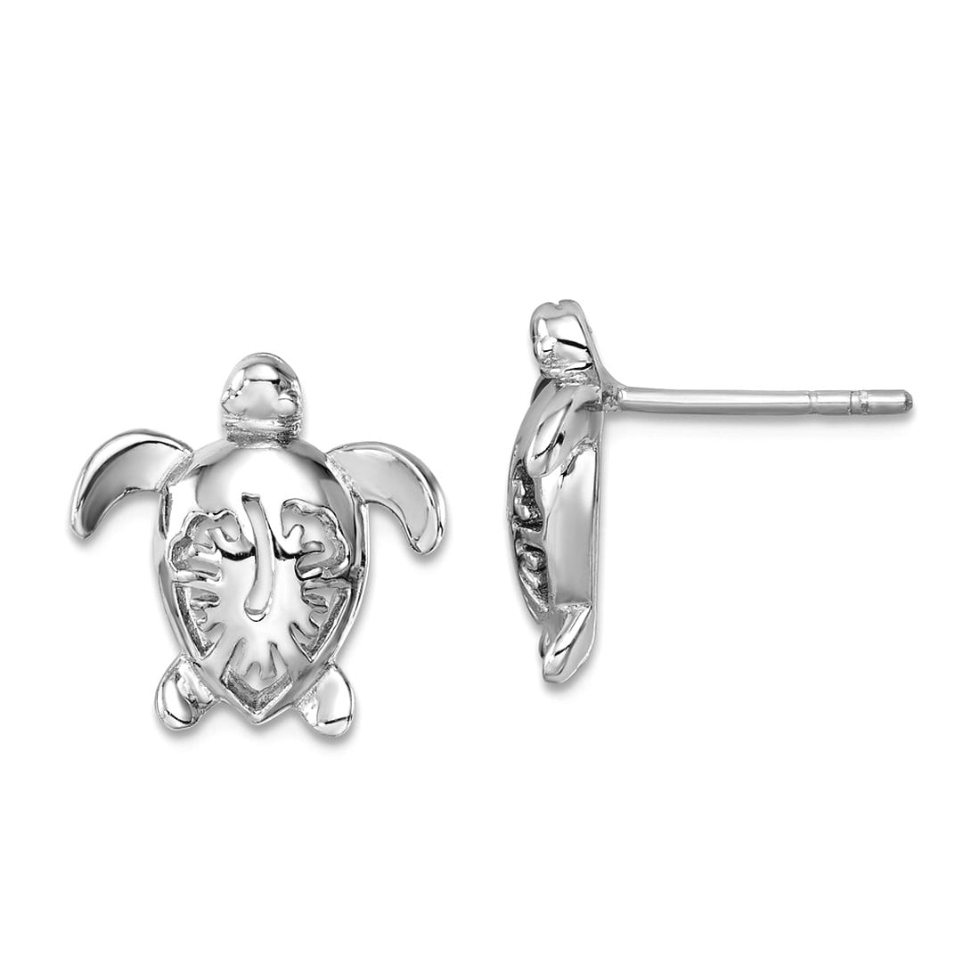 925 Sterling Silver Rhodium Plated Polished Flower Back Turtle Post Earrings 13.5x13.5mm Wide Stud Earring for Women