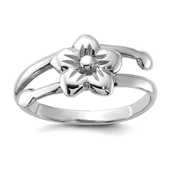 925 Sterling Silver Rhodium Plated Polished Flower Ring Size 8 Ring for Women - 1.9 Grams
