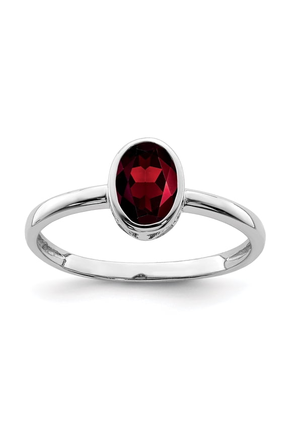 925 Sterling Silver Rhodium-Plated Polished Garnet Oval Ring Size 7