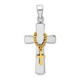 thumbnail image 1 of 925 Sterling Silver Rhodium Plated Polished Gold Tone Double Religious Faith Cross Pendant Necklace 25.14x15.61mm Wide 1, 1 of 2
