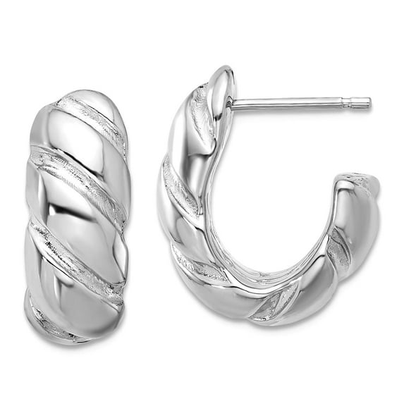 925 Sterling Silver Rhodium Plated Polished Grooved Hollow J-hoop Earrings 19.5x17.2mm Wide 8mm Thick Hoop Earring for W