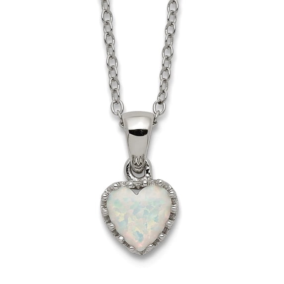 925 Sterling Silver Rhodium Plated Polished Love Heart Simulated Opal Necklace 18 Inch 7.22mm Wide Pendant Necklace for