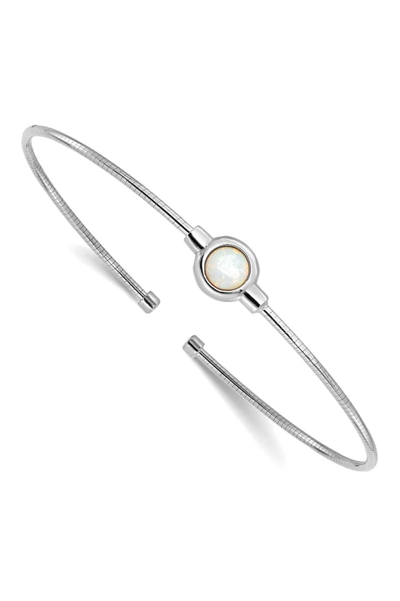 925 Sterling Silver Rhodium Plated Polished Opal Cuff Bracelet Cuff Bracelet for Women - 3.0 Grams