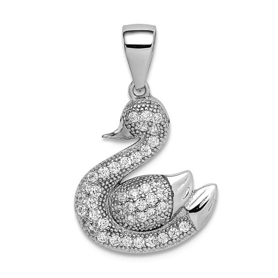 925 Sterling Silver Rhodium Plated Polished Pave Cubic Zirconia Swan Pendant Necklace 15.06x14.06mm Wide Pendant for Wom