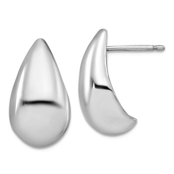 925 Sterling Silver Rhodium Plated Polished Puff Teardrop Post Earrings 18.35x10.75mm Wide 7.6mm Thick Stud Earring for