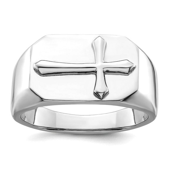925 Sterling Silver Rhodium Plated Polished Religious Faith Cross Ring Size 7 3mm Wide Ring for Women