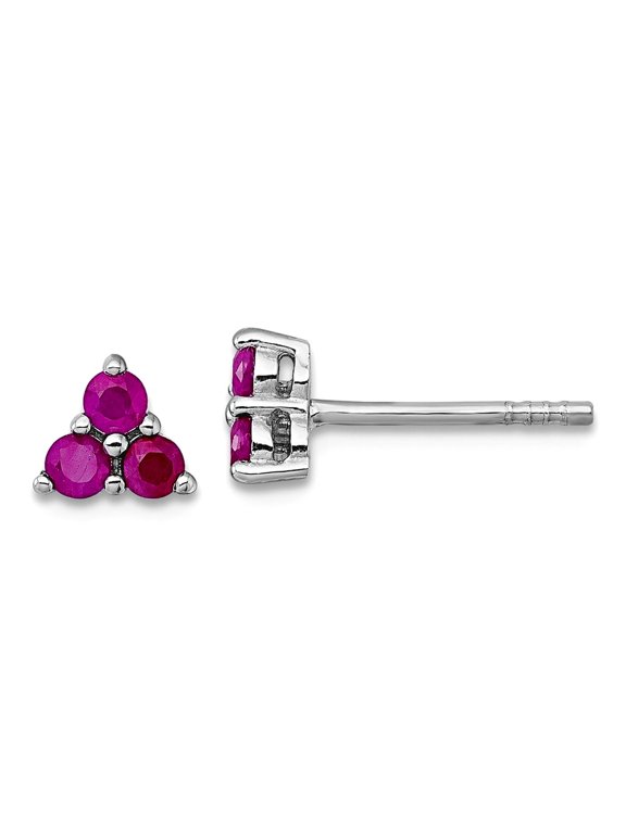 925 Sterling Silver Rhodium Plated Polished Ruby Post Earrings 14.3x6.1mm Wide Stud Earring for Women