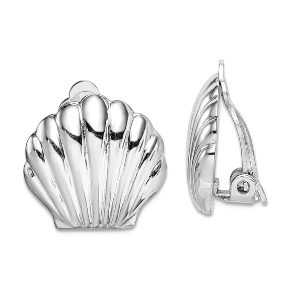 925 Sterling Silver Rhodium Plated Polished Shell Clip Earrings 17.9x17.05mm Wide Clip on Earring for Women