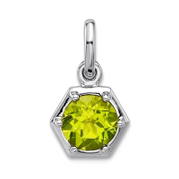 925 Sterling Silver Rhodium Plated Polished Solitaire Peridot Charm Pendant Necklace 14.7x8.3mm Wide 4.7mm Thick Pendant