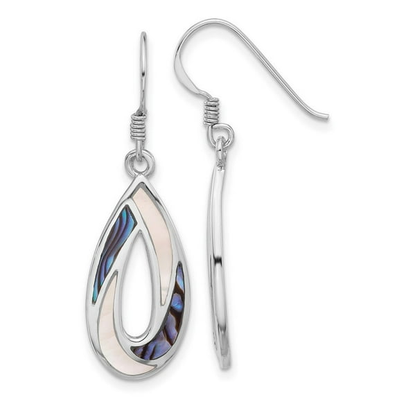 925 Sterling Silver Rhodium Plated Polished Teardrop Abalone With Simulated Mother of Pearl Earrings Measures 38.5x11.5m