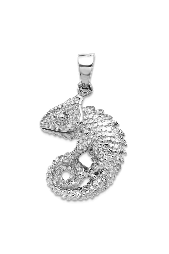 925 Sterling Silver Rhodium Plated Polished Textured Iguana Pendant Necklace 30.75x18.5mm Wide 7mm Thick Pendant for Wom