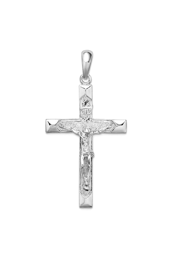 925 Sterling Silver Rhodium Plated Polished Textured Latin Crucifix Pendant Necklace Pendant for Women
