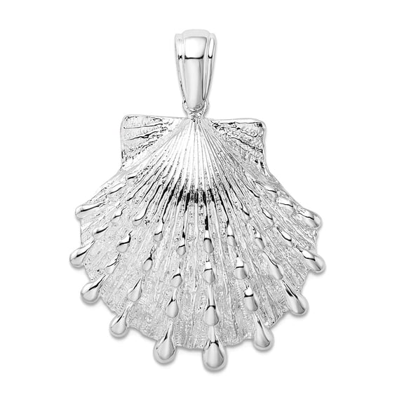 925 Sterling Silver Rhodium Plated Polished Textured Lions Paw Shell Pendant Necklace 38.6mm long Pendant for Women