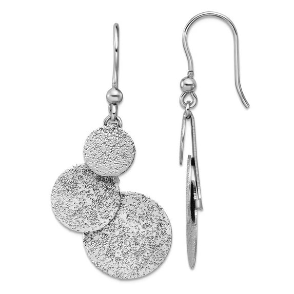 925 Sterling Silver Rhodium Plated Radiant Essence Textured Circles Long Drop Dangle Earrings 29.55x15.5mm Wide Dangle E