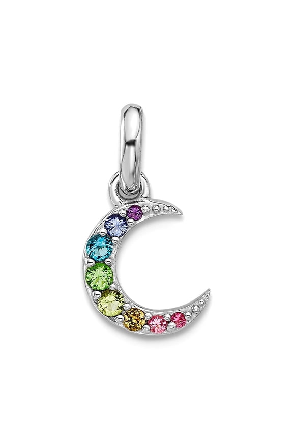 925 Sterling Silver Rhodium Plated Rainbow Glass Crystal Celestial Moon Pendant Necklace 15x7.6mm Wide 1.85mm Thick Pend