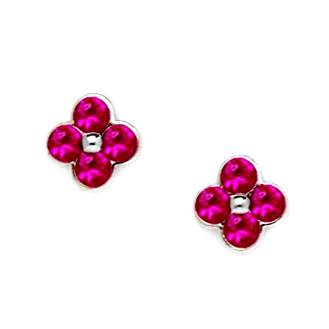925 Sterling Silver Rhodium Plated Red CZ Medium 4 Petal Flower Screw Back Earrings 8x8mm Stud Earring for Women