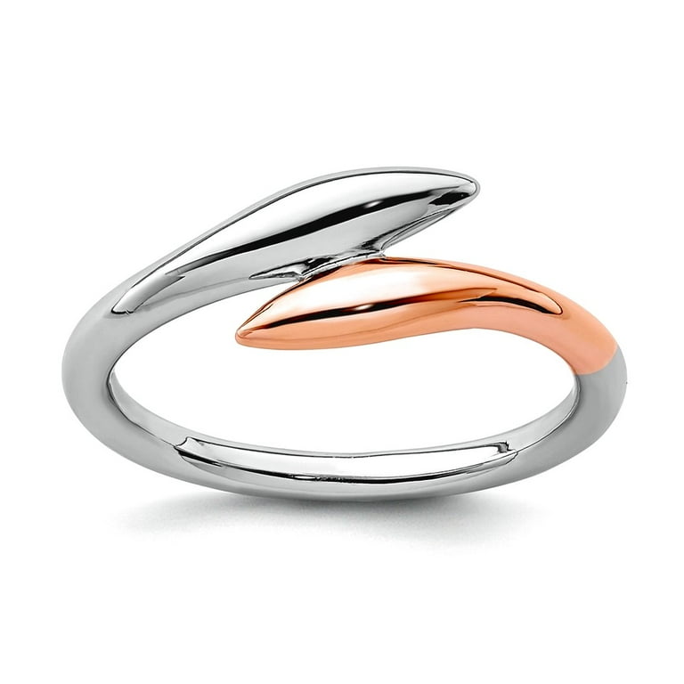 925 Sterling Silver Rhodium Plated Rose Gold tone Bypass Ring Size