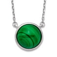 thumbnail image 1 of 925 Sterling Silver Rhodium Plated Round Malachite Cabochon Necklace 17.5 Inch 0.5mm Wide Pendant Necklace for Women, 1 of 2