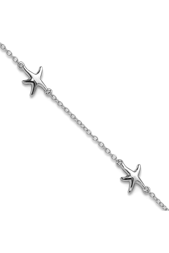 925 Sterling Silver Rhodium Plated Sea shell Nautical Starfish With 2inch Ext Anklet 9 Inch 8.4mm Wide Anklet for Women