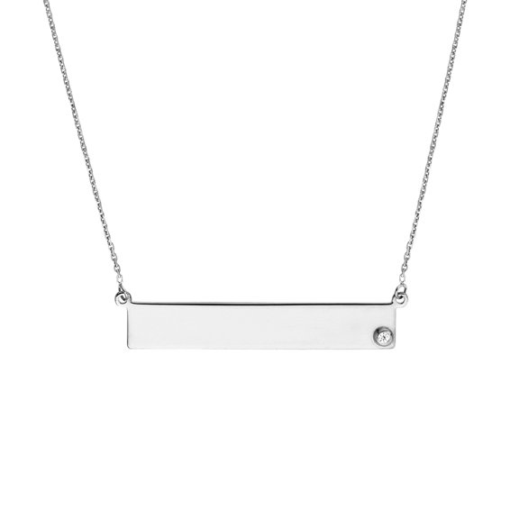 925 Sterling Silver Rhodium Plated Side-ways Adjustable Cubic Zirconia Name Plate Necklace 18 Inch Pendant Necklace for