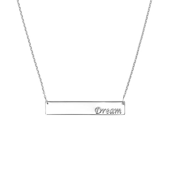 925 Sterling Silver Rhodium Plated Side-ways Bar Dream Engraving Necklace 18 Inch Pendant Necklace for Women