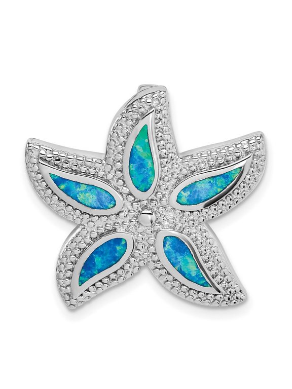 925 Sterling Silver Rhodium Plated Simulated Blue Opal Sea shell Nautical Starfish Slide 22.83mm long 2.85mm Thick Penda