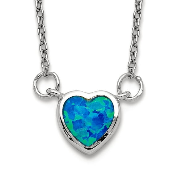925 Sterling Silver Rhodium Plated Simulated Opal Love Heart Pendant With 4inch Ext. Choker 12 Inch 10.85mm Wide Choker